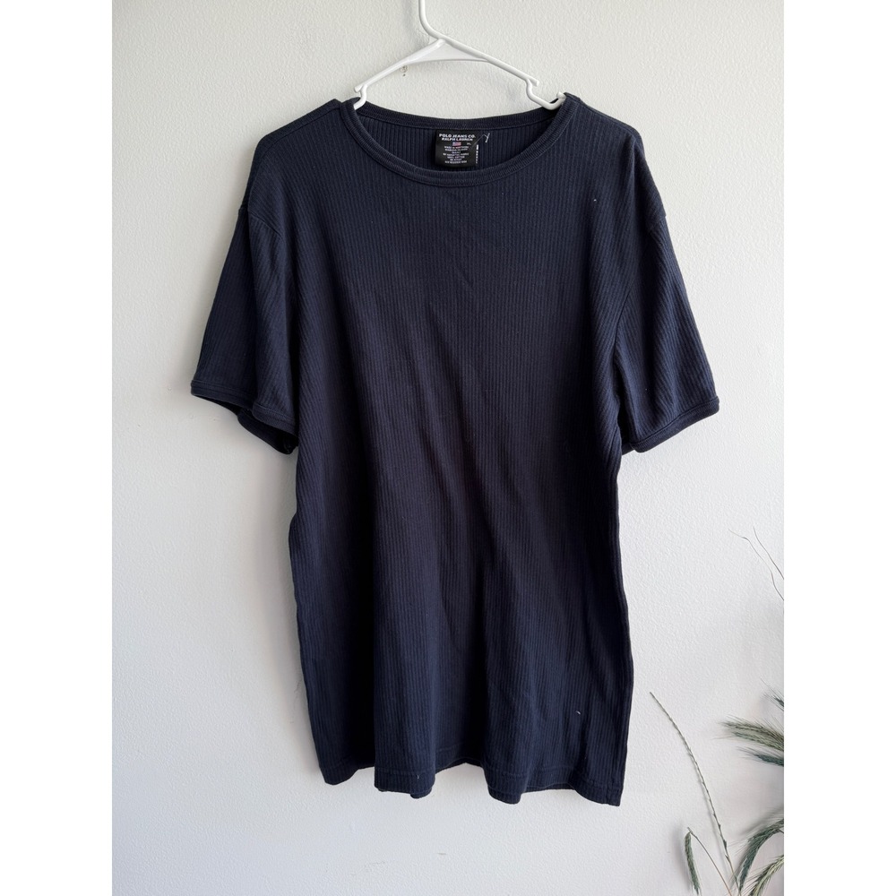 Polo Jeans Co Ralph Lauren Mens XL Navy Blue Ribbed Short Sleeve T-Shirt Cotton